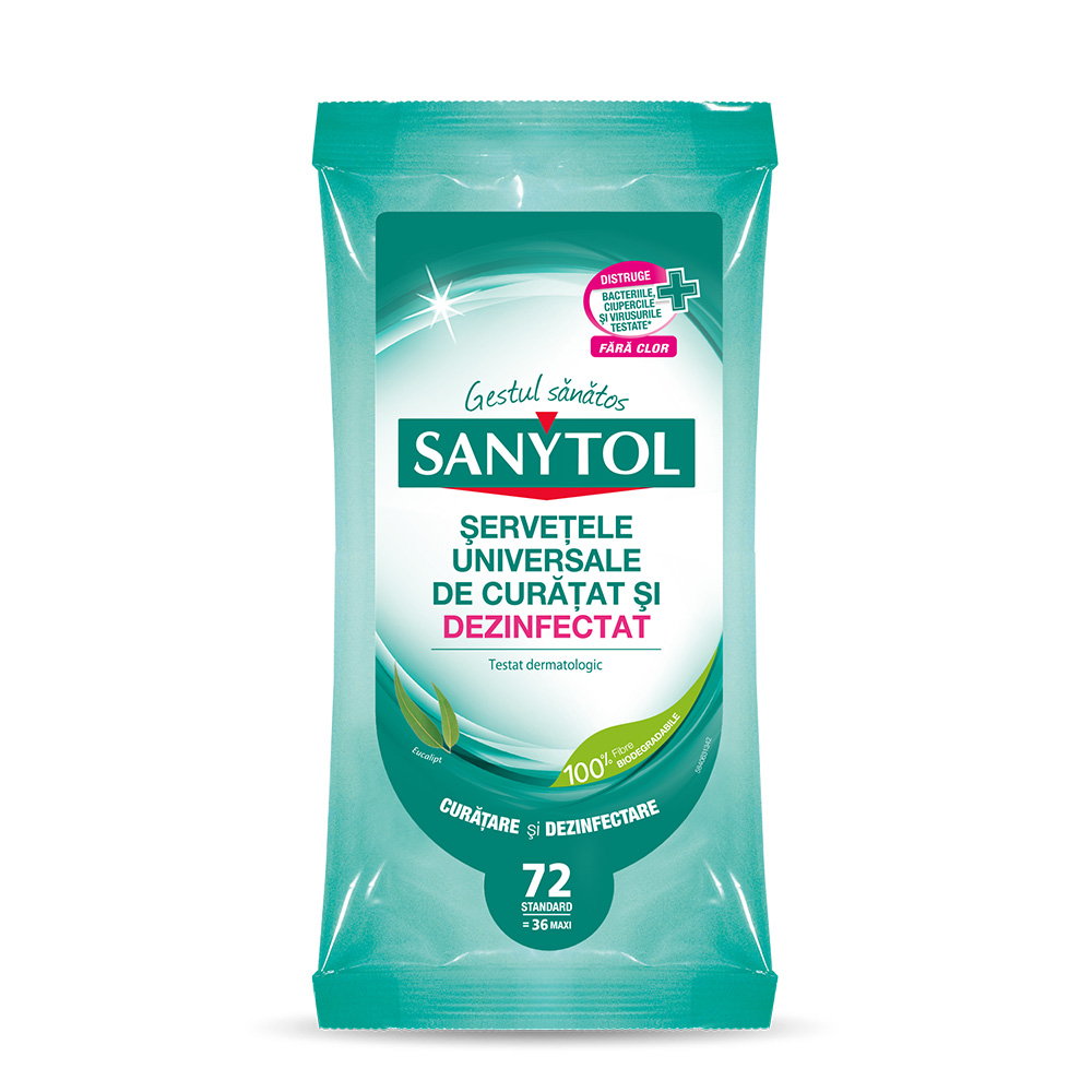Servetele umede dezinfectante multisuprafete, 72 bucati, Sanytol