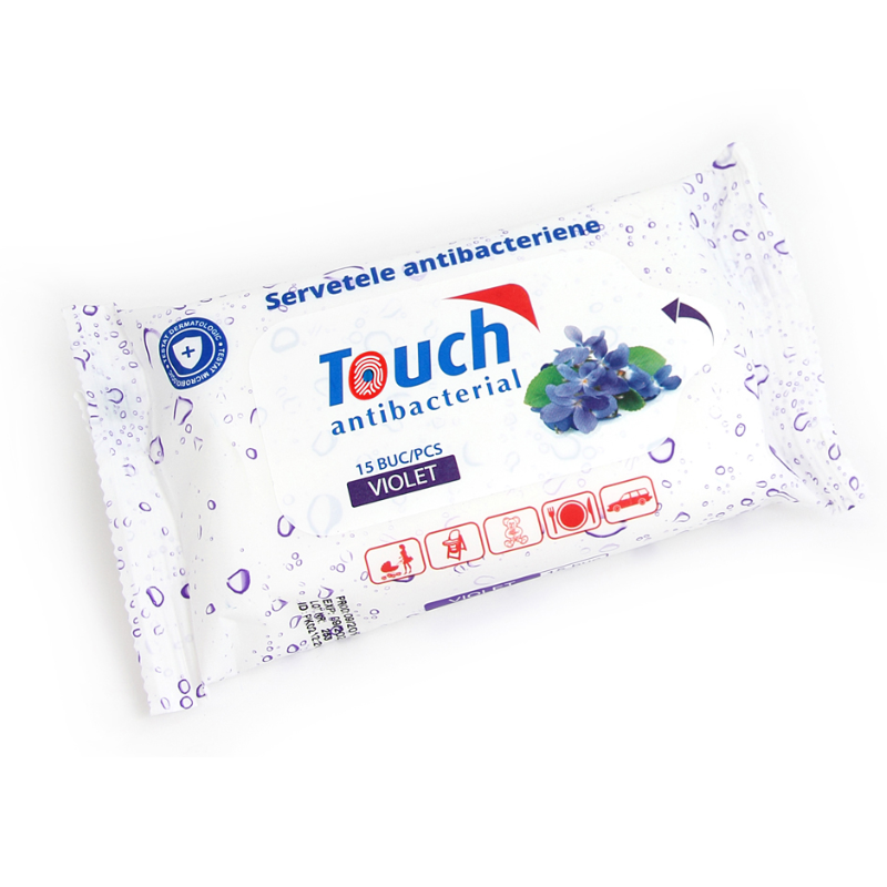 Servetele umede dezinfectante Violet, 15 bucati, Touch