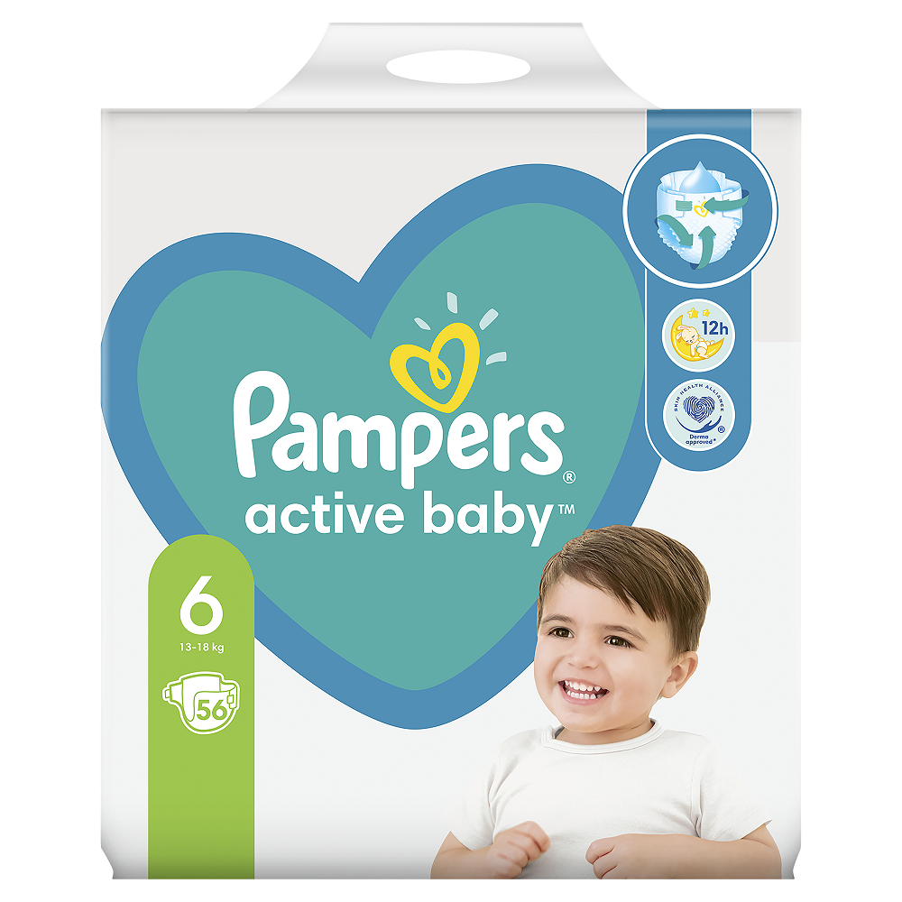 Scutece Active Baby, Nr. 6, 13-18 kg, 56 bucati, Pampers