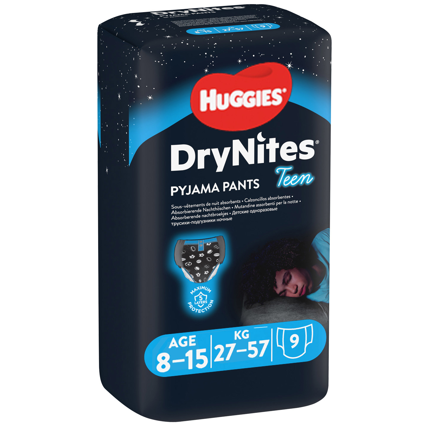 Scutece baieti DryNites, 8-15 ani, 27-57 kg, 9 bucati, Huggies    