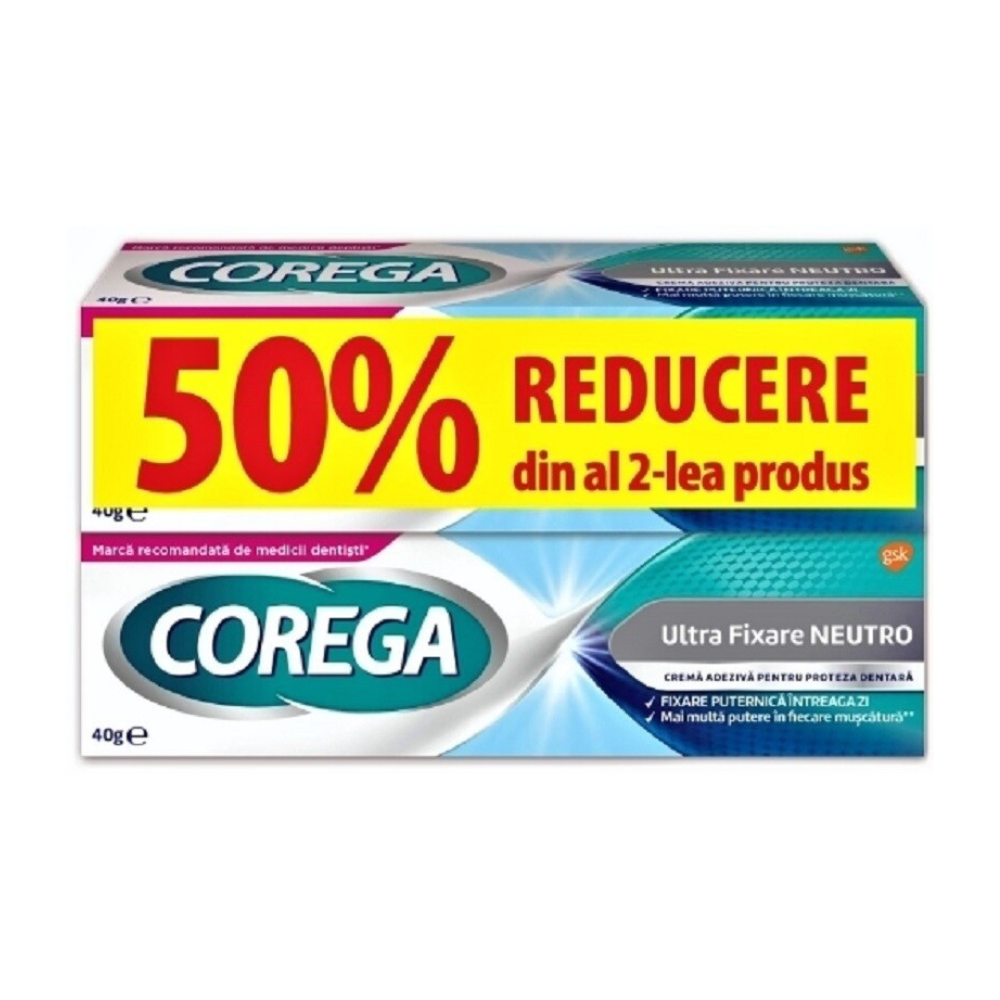 Pachet Corega crema adeziva pentru proteza dentara Neutro, 40g + 40 g, Corega