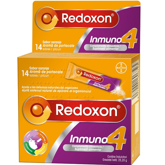 Redoxon Immuno 4 cu Vitamina C, Echinacea, Zinc si Propolis, 14 plicuri, Bayer