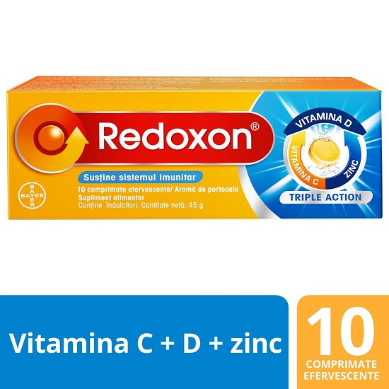 Redoxon Triple Action cu vitamina C D si Zinc pentru imunitate