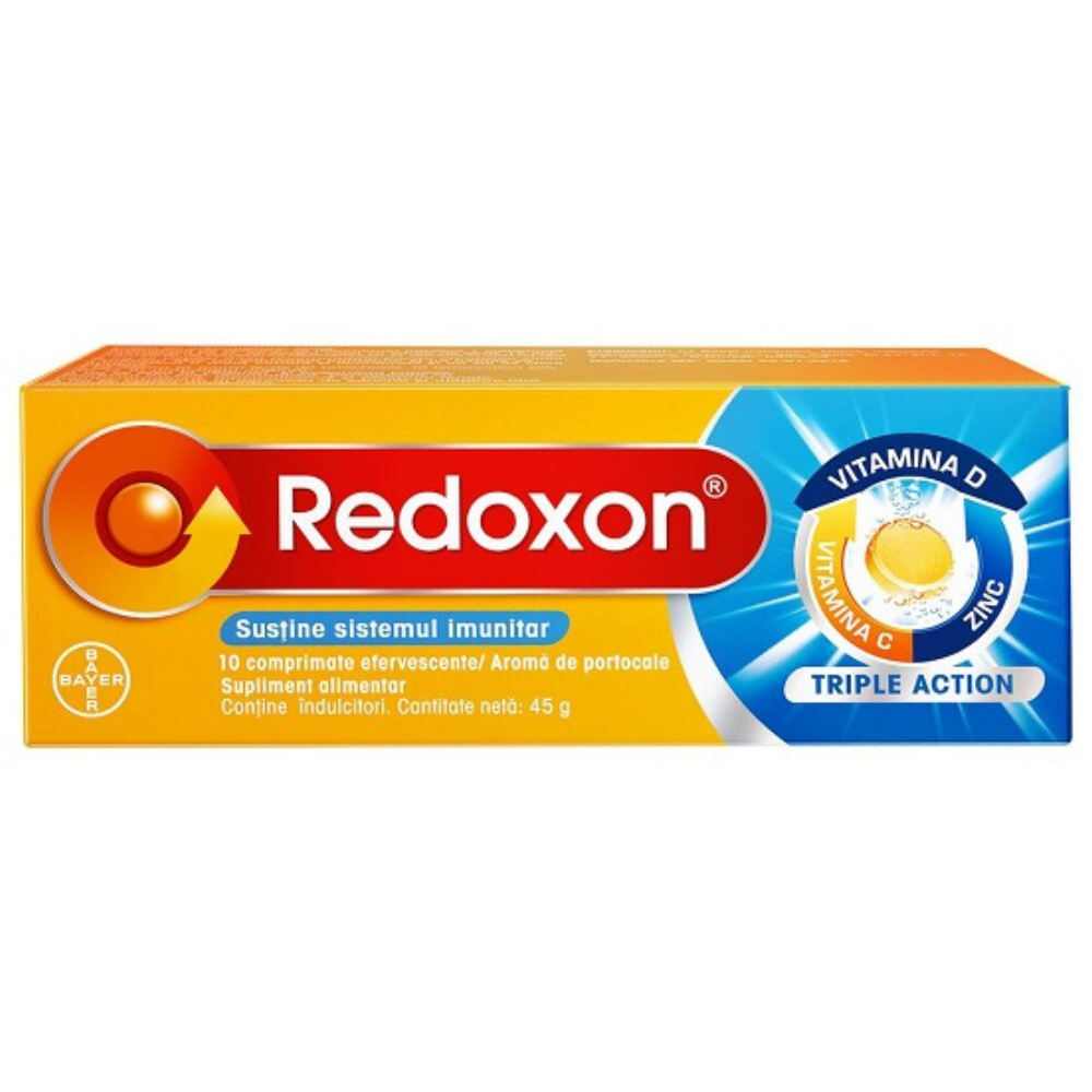 Redoxon Triple Action cu vitamina C D si Zinc pentru imunitate, 10 comprimate efervescente, Bayer