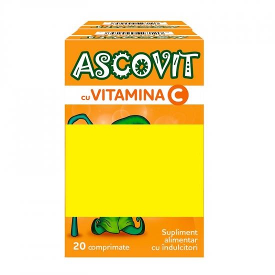 Pachet Vitamina C aroma de piersica, 20 + 20 comprimate, Ascovit
