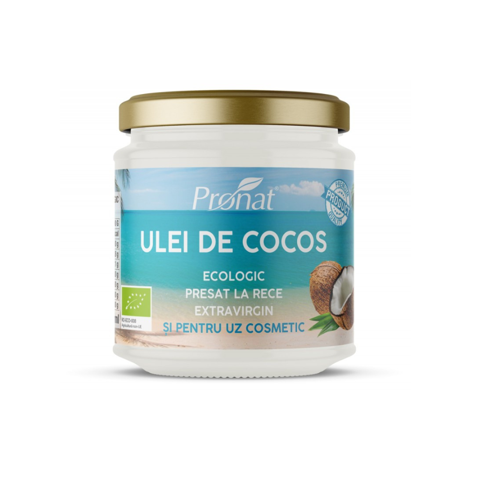 Ulei de cocos extravirgin bio presat la rece, 200 ml, Pronat