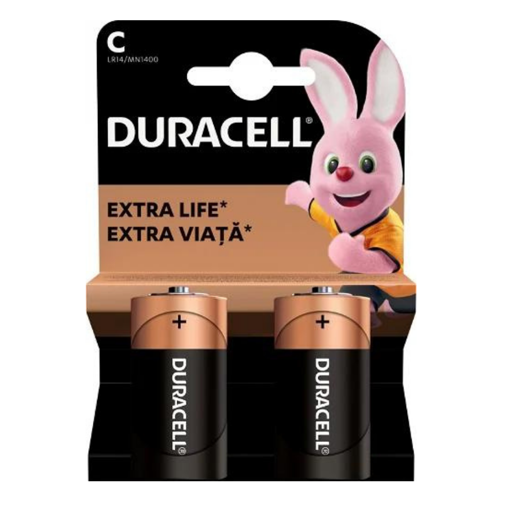 Baterii alcaline C Extra Life, 2 bucati, Duracell
