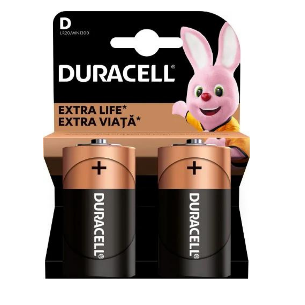 Baterii alcaline D Extra Life, 2 bucati, Duracell