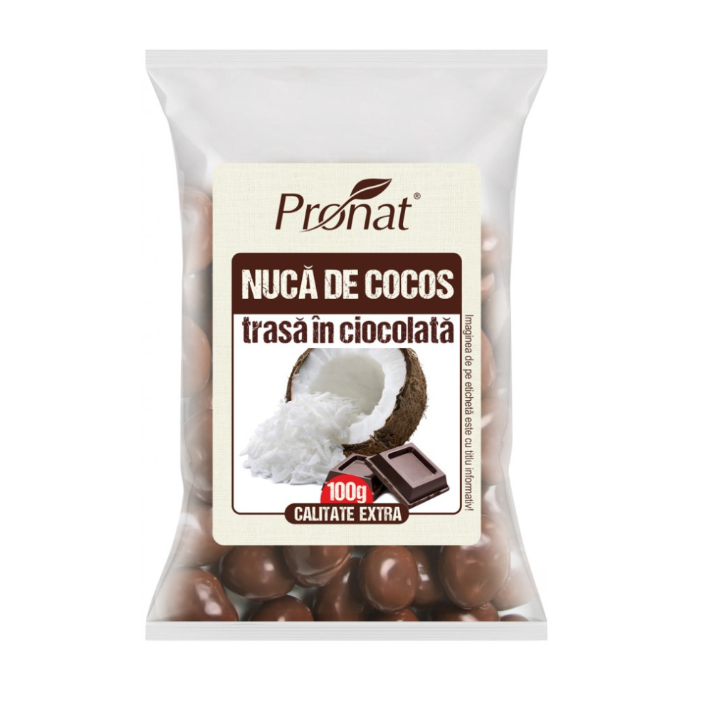 Nuca de cocos trasa in ciocolata, 100 g, Pronat
