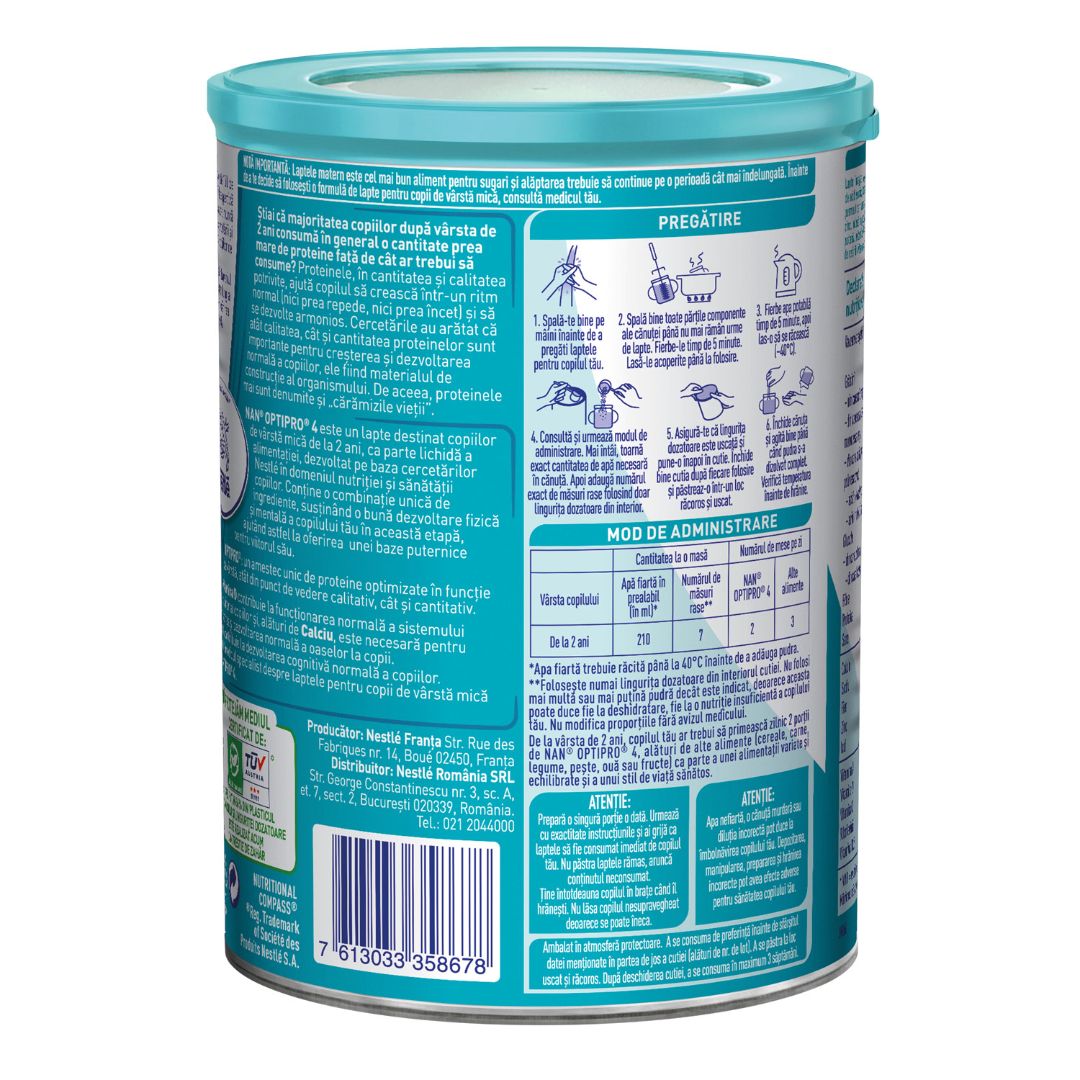 Formula de lapte Nan 4 Optipro, +2 ani, 400 g, Nestle 534624