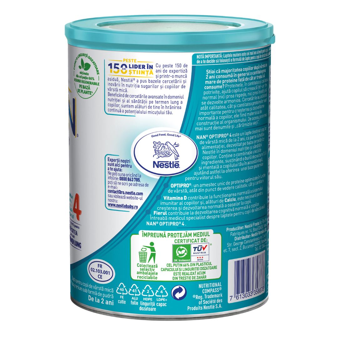 Formula de lapte Nan 4 Optipro, +2 ani, 400 g, Nestle 534623