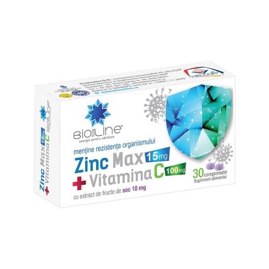 Zinc Max + Vitamina C 100 mg, 30 comprimate, BioSunLine