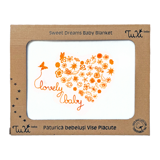 Paturica Sweet Dreams Lovley Baby, 70x90 cm, Alb-Portocaliu, Tuxi Brands