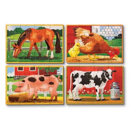 Set 4 puzzle din lemn in cutie cu animale domestice