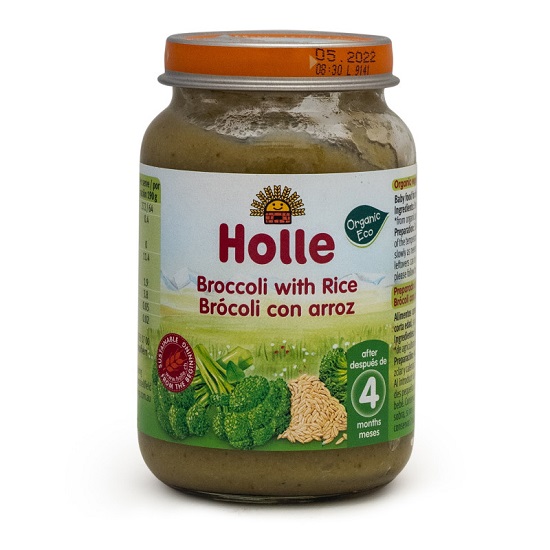 Piure Eco din brocoli si orez integral, +4 luni, 190 g, Holle Baby Food