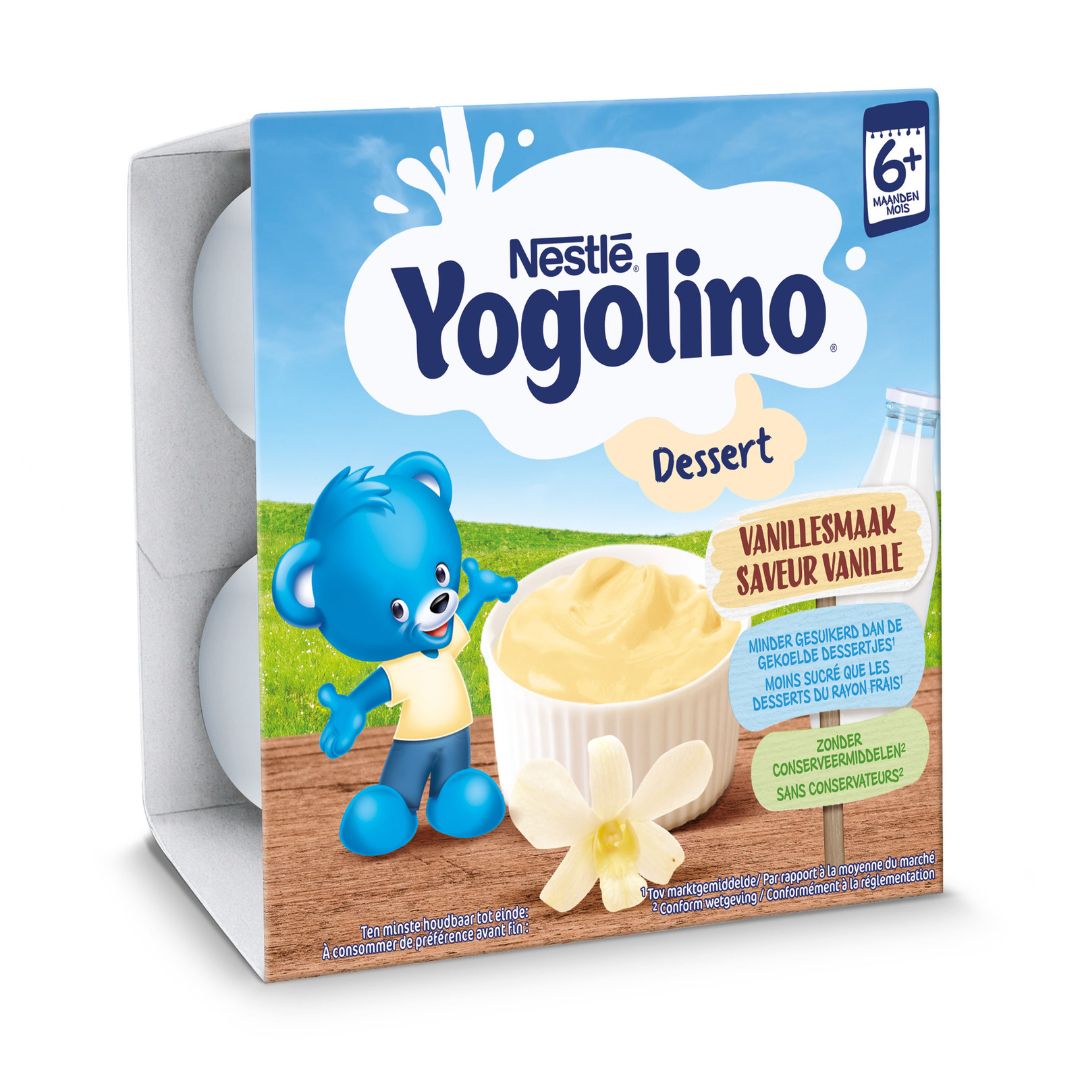 Gustare cu lapte si gust de valinie Yogolino, +6 luni, 4x100g