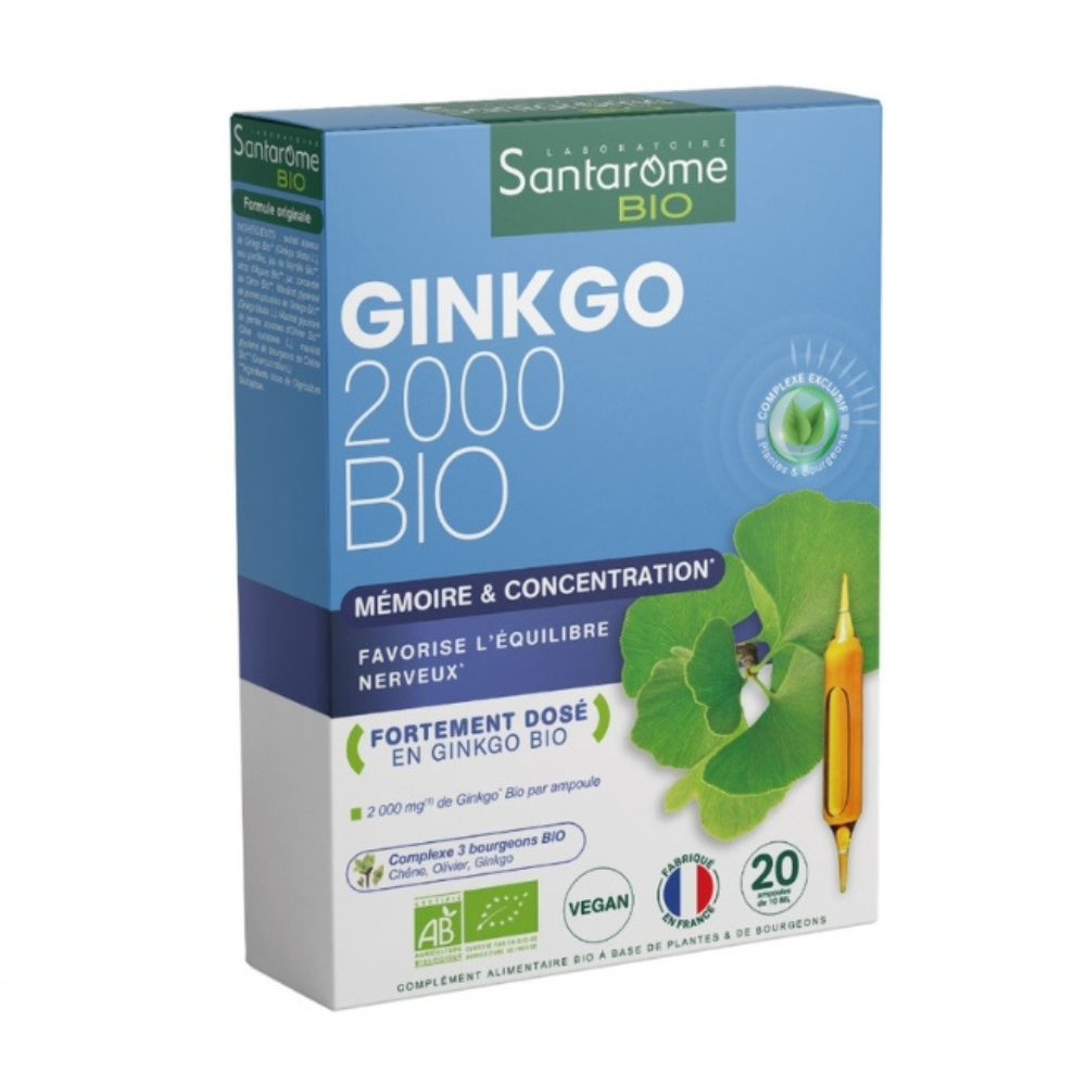 Ginkgo 2000 Bio, 20 fiole x 10 ml, Santarome Nature