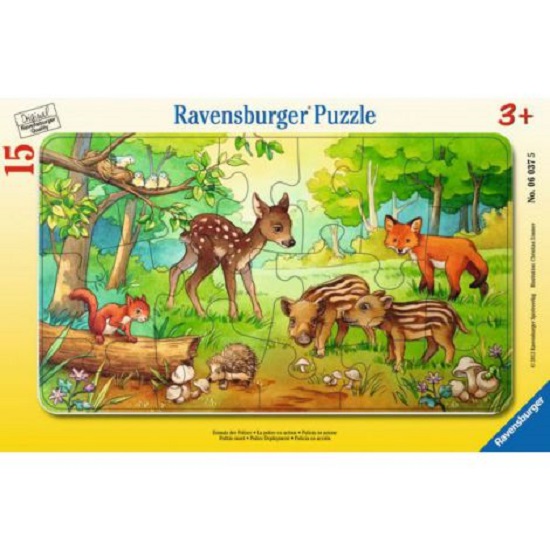 Puzzle puiuti de animale in padure, 15 piese, Ravensburger