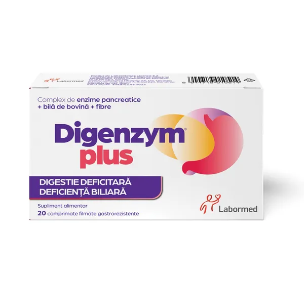 Digenzym Plus, 20 comprimate filmate gastrorezistente, Labormed