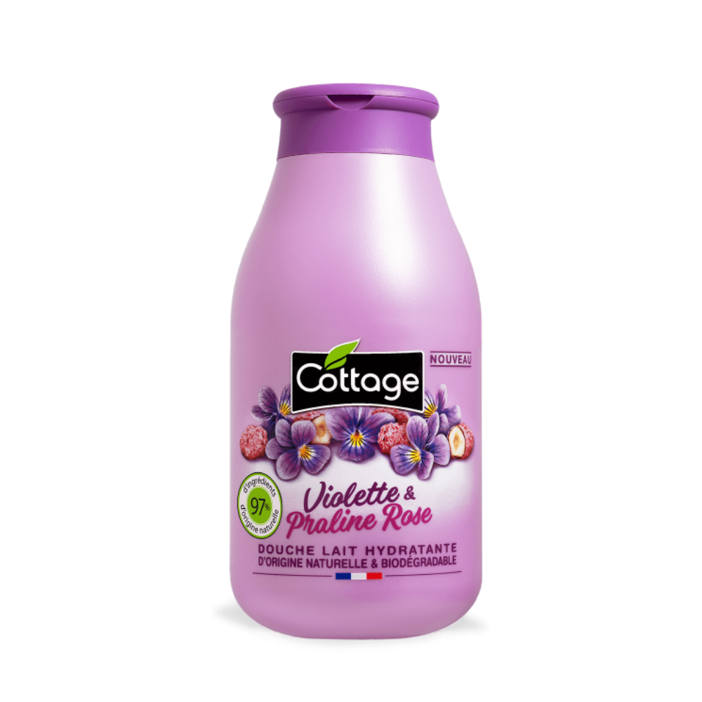 Gel de dus hidratant cu lapte si extract de Violete si Praline roz, 250 ml, Cottage