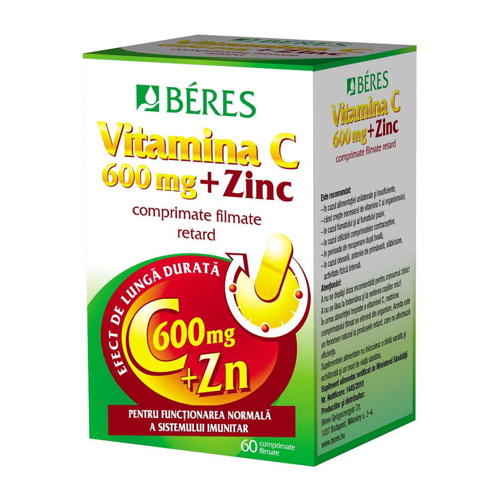 Vitamina C 600 mg + Zinc, 60 comprimate, Beres Pharmaceuticals Co