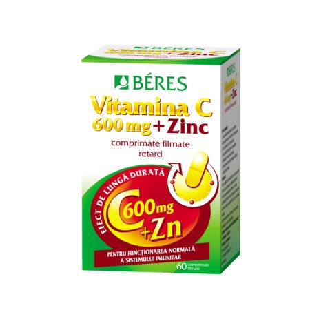 Vitamina C 600 mg + Zinc, 60 comprimate filmate retard, Beres