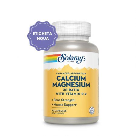 Calciu, Magneziu cu Vitamina D-2, 90 capsule, Solaray