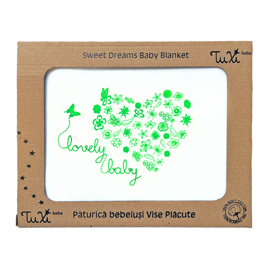 Paturica Sweet Dreams Lovley Baby, 70x90 cm, Alb-Verde, Tuxi Brands