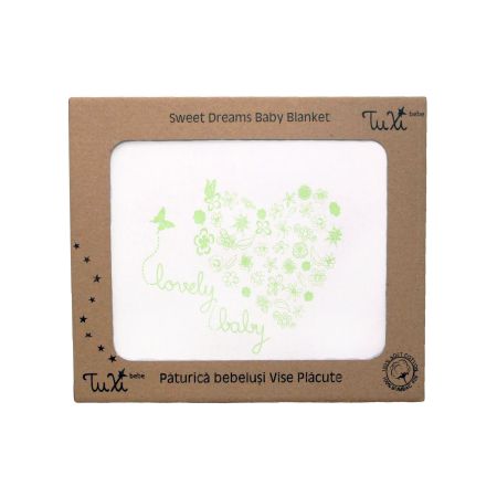 Paturica Sweet Dreams Lovley Baby, 70x90 cm, Alb-Verde Deschis, Tuxi Brands