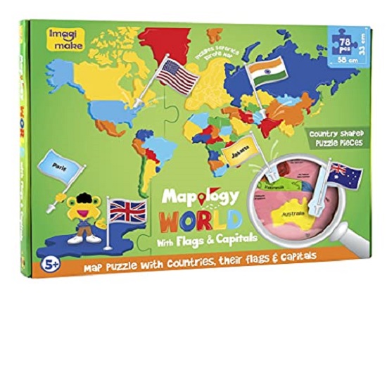 Puzzle educativ Harta lumii cu steaguri si capitale, +5 ani, Imagimake