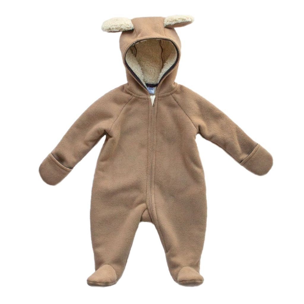 Costum bebe pentru exterior din blanita si polar, 9-12 luni, Ursulet Maron, Tuxi Brands