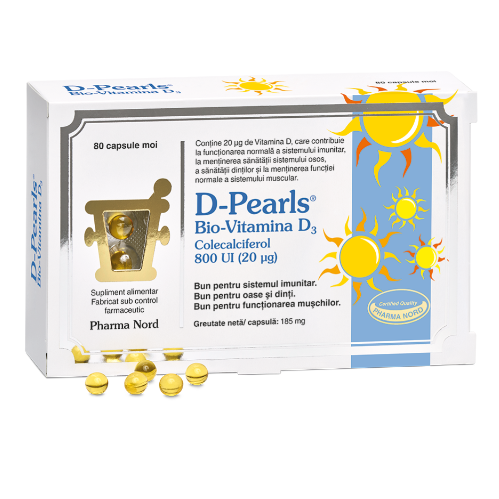 D-Pearls Bio-Vitamina D3, 800 UI, 80 capsule, Pharma Nord