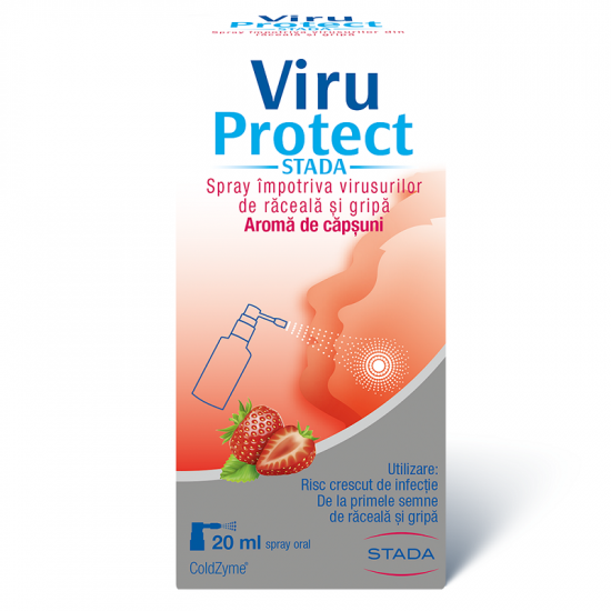 Spray impotriva virusurilor de raceala si gripa cu aroma de capsuni, Viru Protect, 20 ml, Stada
