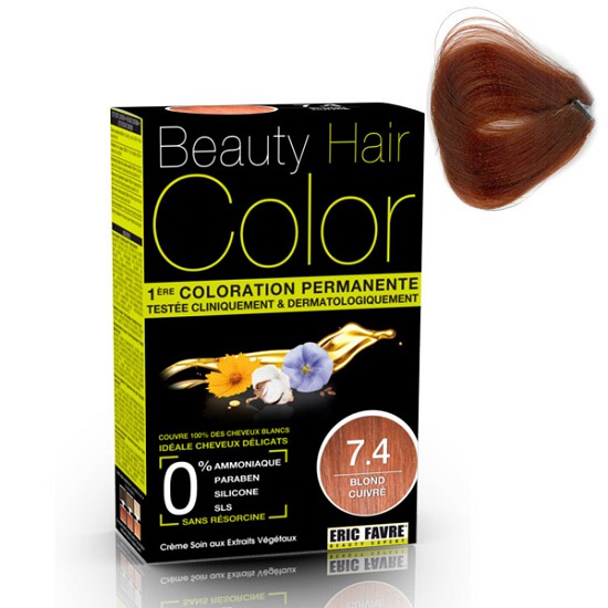 Vopsea de par cu extracte vegetale si bumbac Blond Cuivre, 160 ml, Nuanta 7.4, Beauty Hair Color