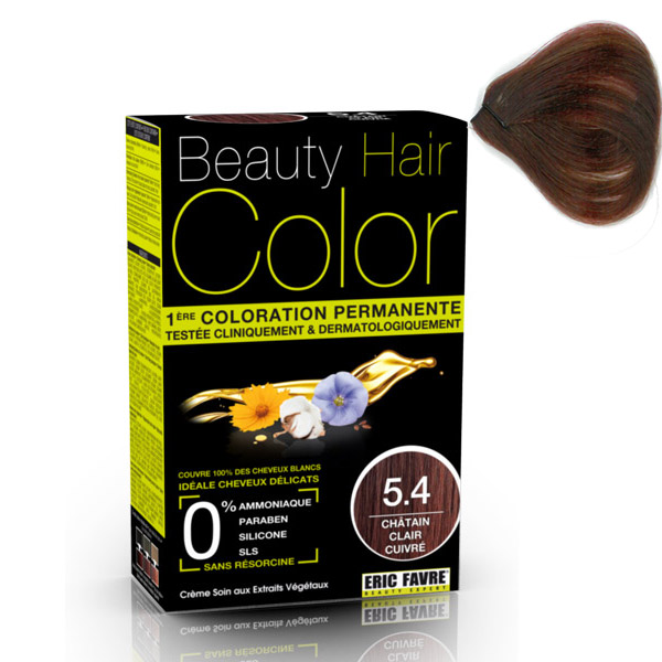 Vopsea de par cu extracte vegetale si bumbac Light Copper Chestnut, Nuanta 5.4, 160 ml, Beauty Hair Color