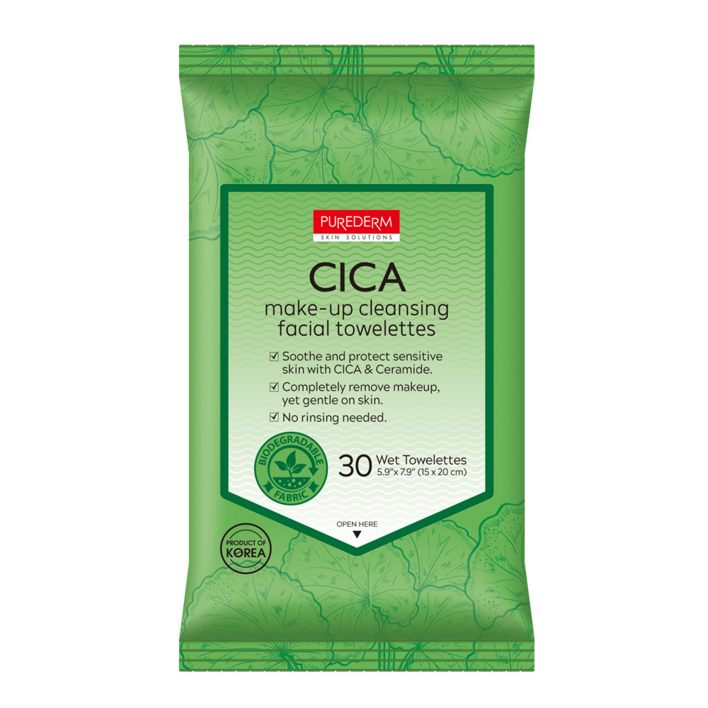 Servetele demachiante biodegradabile cu Extract de Cica, Aloe Vera, Ceramide si Acid Hialuronic, 30 bucati, Purederm