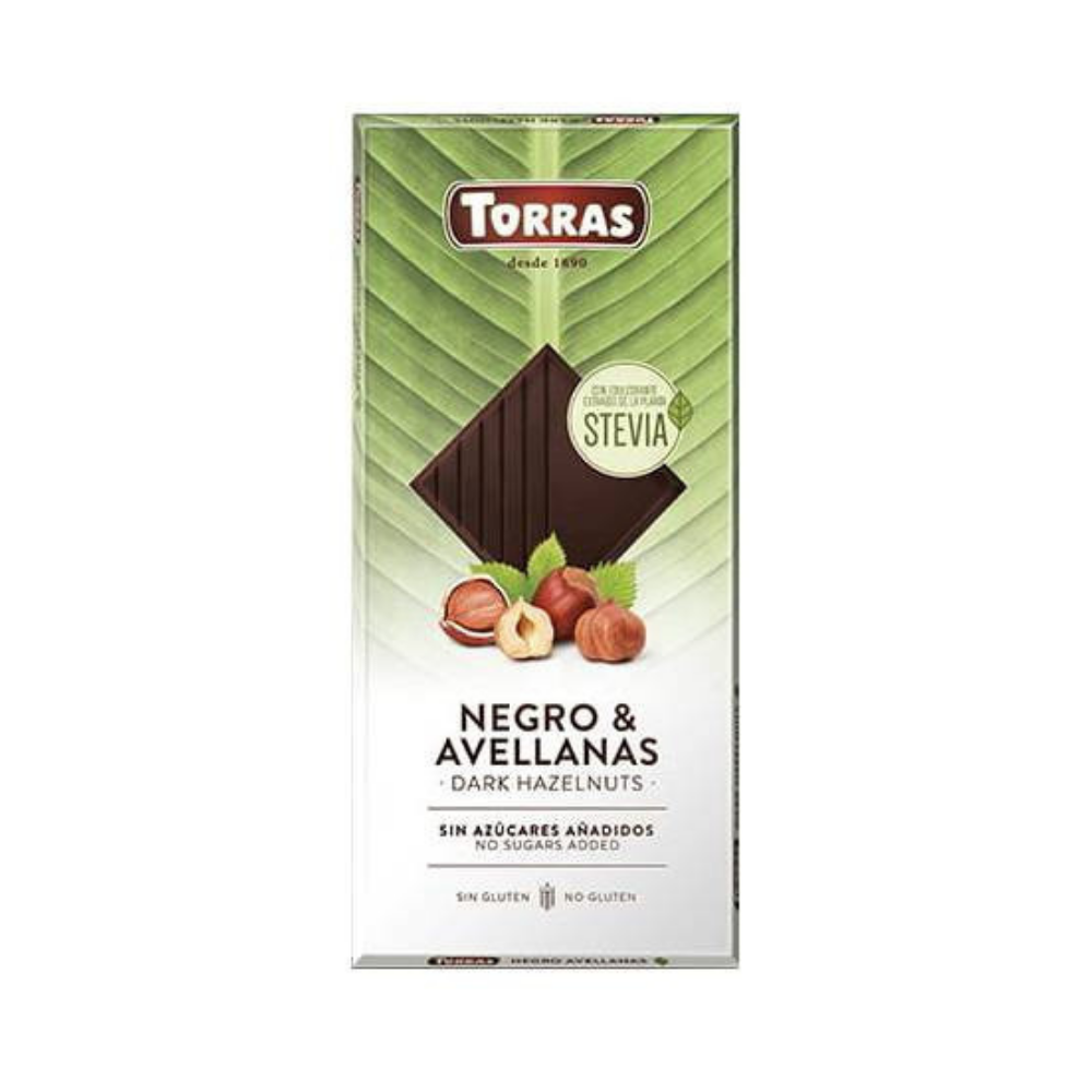 Ciocolata neagra cu alune si indulcitor, 125g, Torras