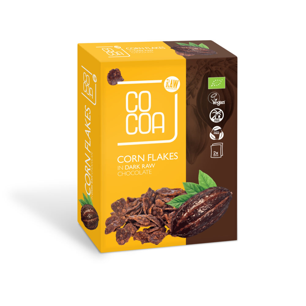 Fulgi de porumb Bio in ciocolata neagra raw, 2x100 g, Cocoa