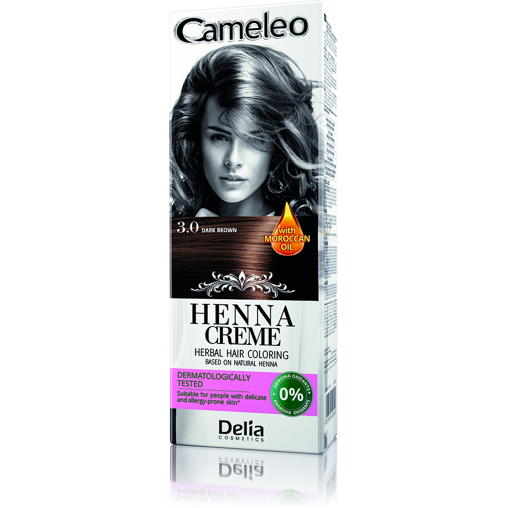Vopsea crema pentru par pe baza de henna naturala 3.0 Cameleo, 75 g, Delia Cosmetics