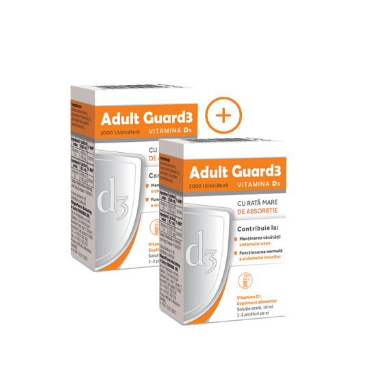 Pachet Adult Guard3 2000 UI Vitamina D3 picaturi, 2x10 ml, Evital