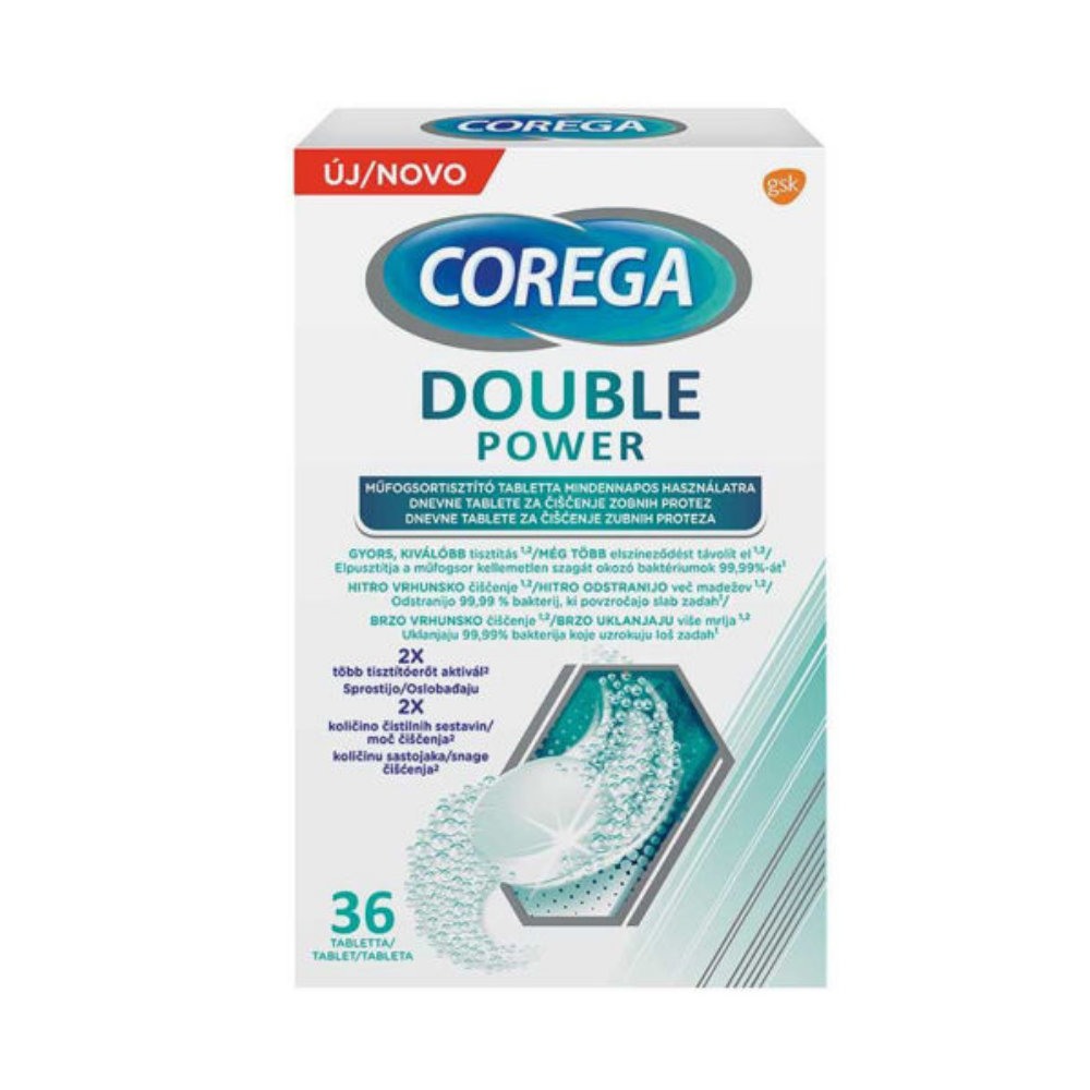 Tablete efervescente pentru curatarea protezei dentare, Double Power, 36 tablete, Corega