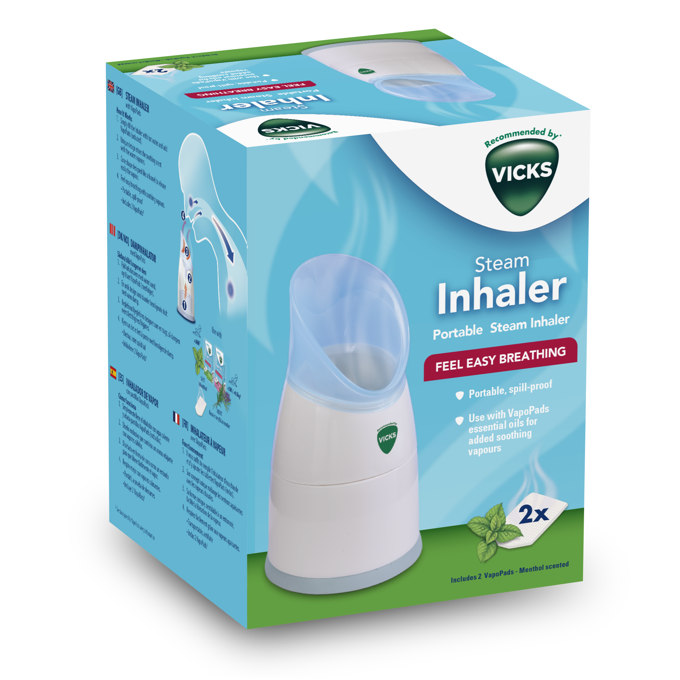Inhalator portabil cu aburi cu 2 tablete de mentol, TOW015046, Vicks