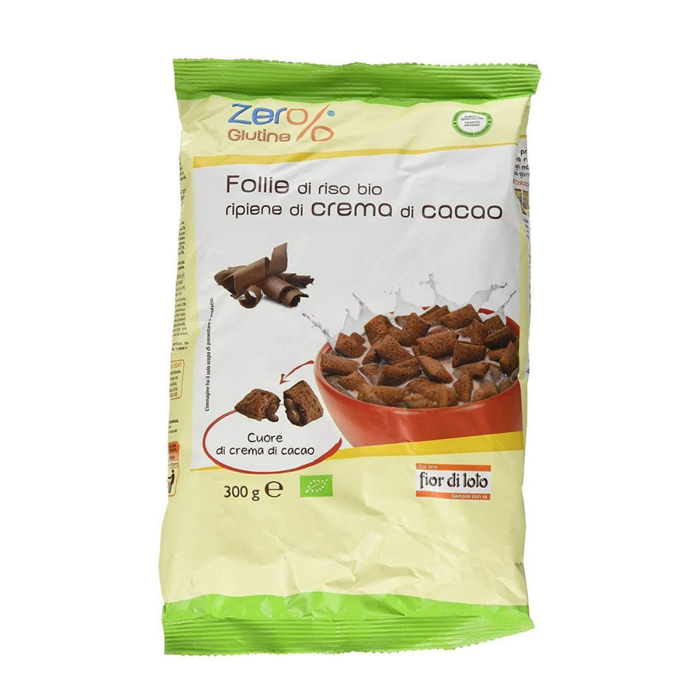 Cereale Pernute de orez Bio umplute cu crema de cacao fara gluten, 300 g, Fior di Loto