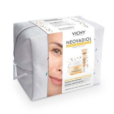 Pachet Crema de zi pentru ten uscat Neovadiol Peri-Menopause, 50 ml + Crema cu efect de netezire pentru ochi si buze Neovadiol, 15 ml