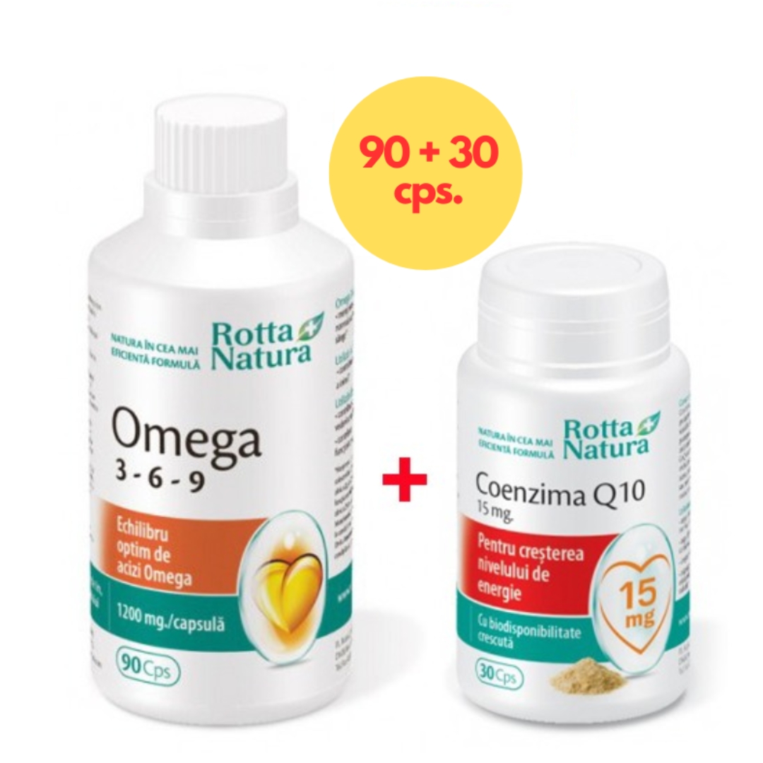 Omega 3-6-9 si Coenzima Q10 1200 mg, 90 + 30 capsule, Rotta Natura