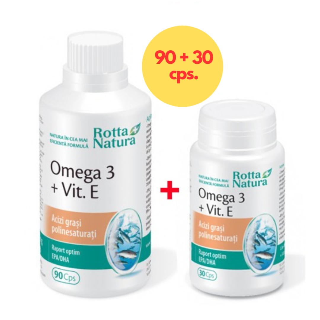 Pachet Omega 3 cu Vitamina E, 90 + 30 capsule, Rotta Natura