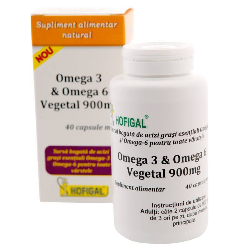 Omega 3-6 vegetal 900mg, 40 capsule, Hofigal