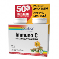 Pachet Immuno C cu Zinc si Vitamina D3, 2 x 30 capsule vegetale, Solaray