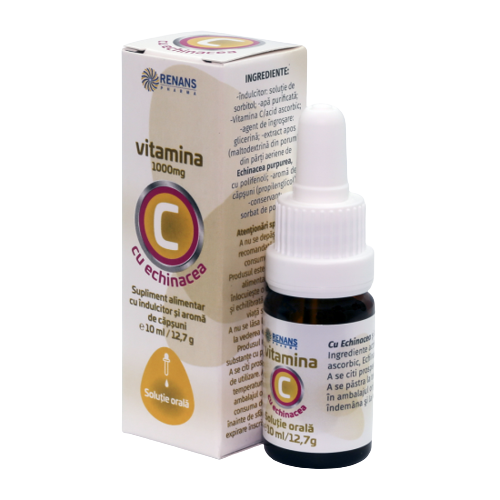 Vitamina C 1000 mg cu echinacea ,aroma de capsuni, 10 ml, Renans
