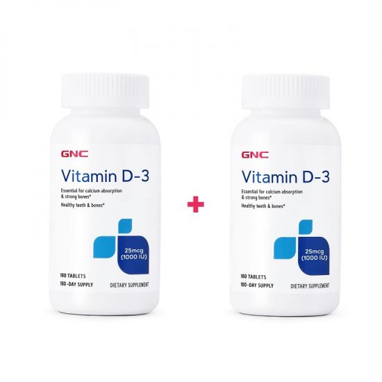 Pachet Vitamina D3 25 MCG, 2x180 tablete, GNC